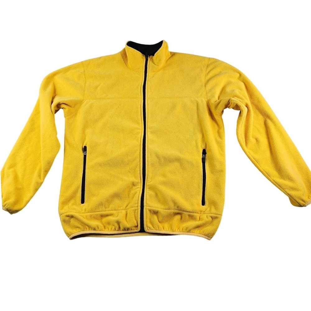 Lands'‎ End Fleece Jacket Mens L Yellow Full Zip Mock Neck Outdoor Casual